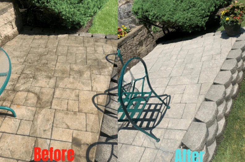 Before and after results of surface cleaning by Tallmadge Power Washing in Tallmadge